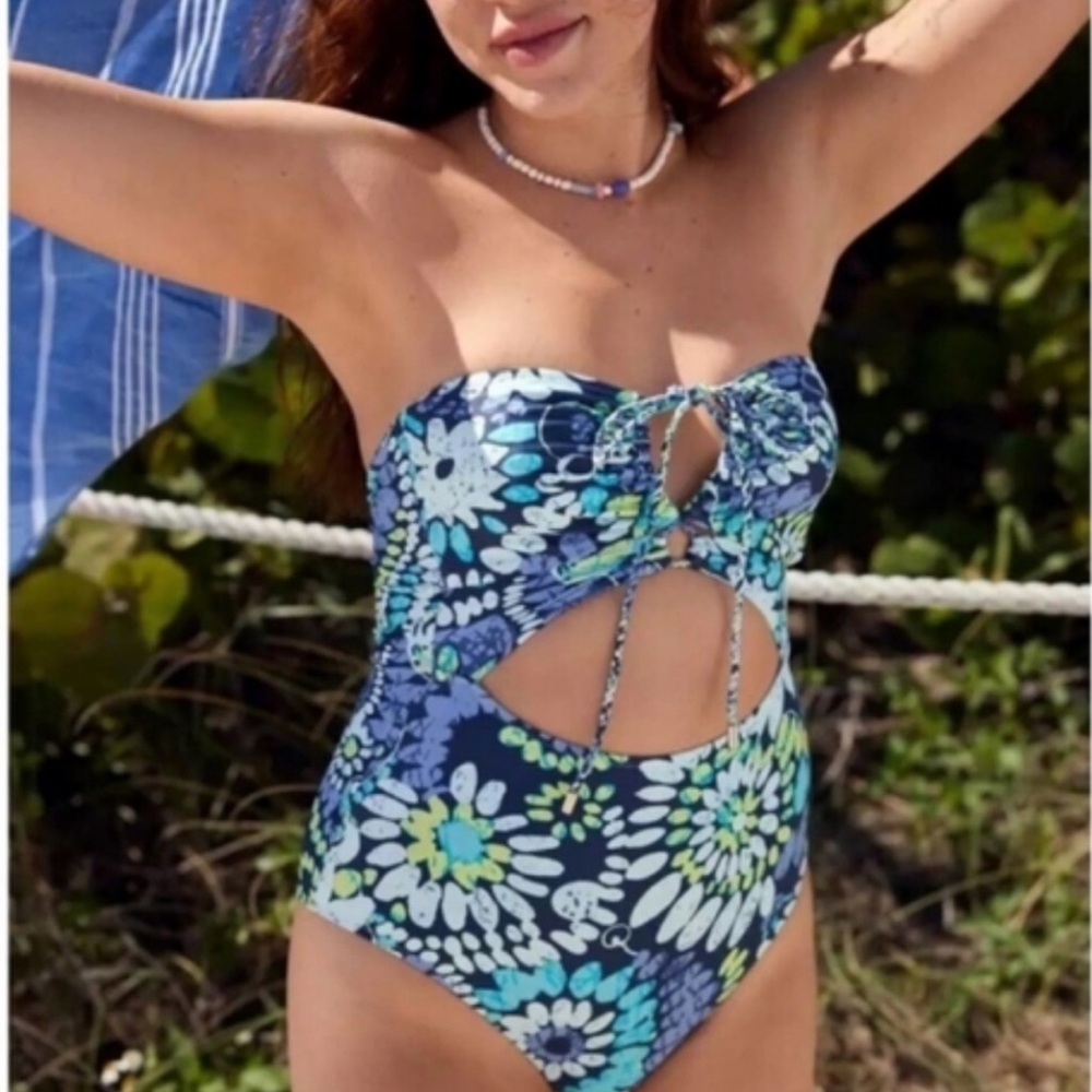 Aerie Cutout Floral Cheeky One Piece Swimsuit M
